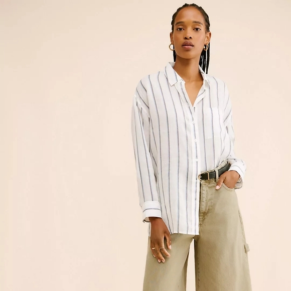 Madewell OG Sheer Oversized Striped White and Blue Button-Up Shirt - Picture 4 of 11